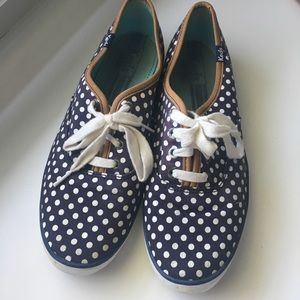 Navy, white and gum polka dot keds